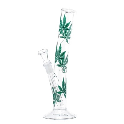 Bong de vidro transparente com folhas verdes decorativas