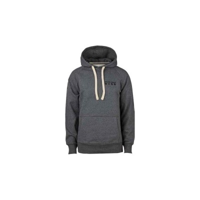 Casaco de capuz cinzento escuro com cordões brancos e bolso canguru