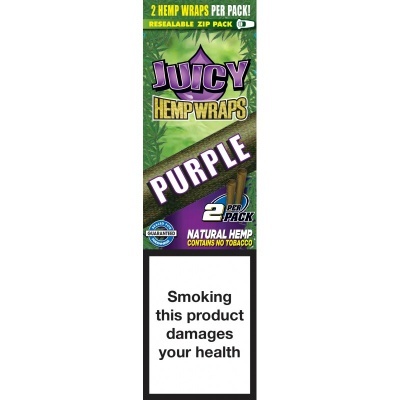 Embalagem de wraps de cânhamo Juicy Hemp Wraps Purple com aviso de saúde