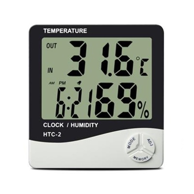 Termómetro digital LCD para temperatura interior e exterior, relógio e humidade HTC-2