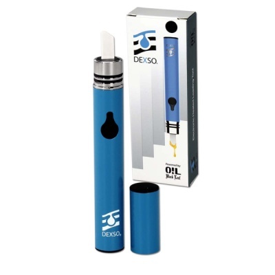 Dispositivo azul DEXSO com aplicador de cerâmica branca e caixa ao fundo