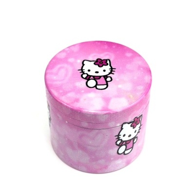 Caixa redonda rosa com ilustração Hello Kitty