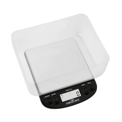 Balança digital de cozinha preta com visor LCD e tigela transparente