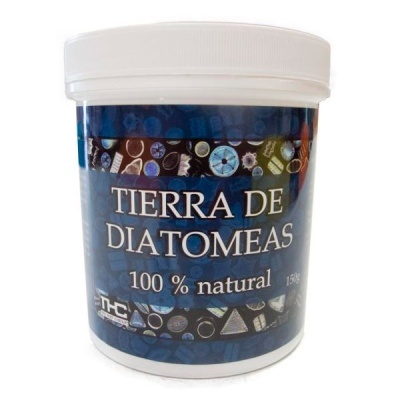Embalagem plástica branca de 1,5 kg com rótulo azul de Tierra de Diatomeas 100% natural