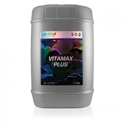 Recipiente cinzento de plástico com etiqueta colorida VITAMAX PLUS