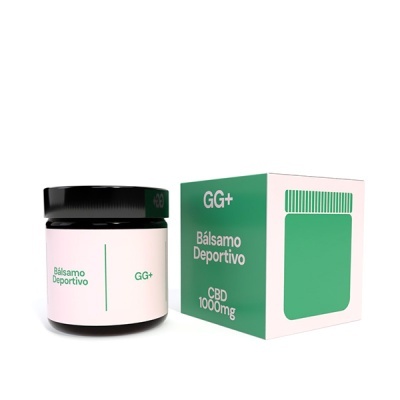 Frasco e caixa de bálsamo desportivo GG+ com CBD 1000mg