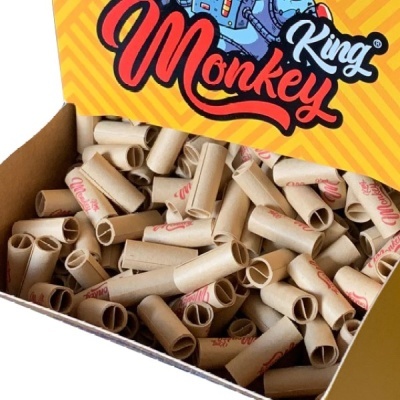 Tubo de papel King Monkey em caixa amarela com logo e tubos bege