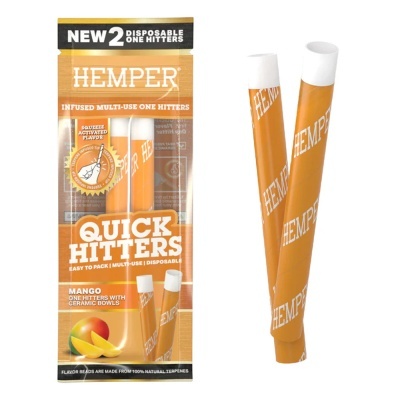 Embalagem de tubos descartáveis QUICK HITTERS da HEMPER laranja com texto branco e tampa branca