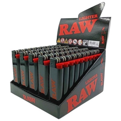 Expositor de isqueiros RAW pretos com detalhes vermelhos