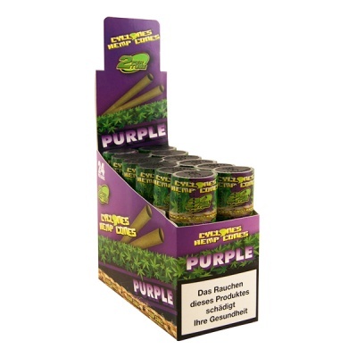 Expositor de cones de cânhamo roxo Cyclones Hemp Cones Purple com aviso de saúde em alemão