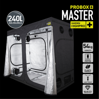 Tenda de cultivo PROBOX MASTER preta com interior refletor prateado e várias especificações