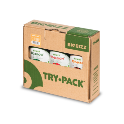 Pack de três produtos Biobizz em caixa de cartão castanha e verde