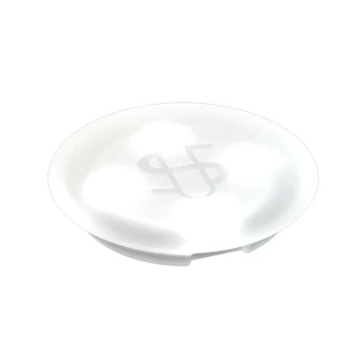 Prato branco redondo com símbolo cinza no centro