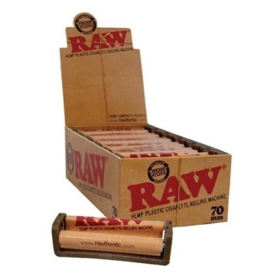 Máquina de enrolar cigarros RAW de plástico de cânhamo, 70 mm, com caixa de cartão castanho