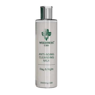 Frasco branco com tampa prateada de leite de limpeza anti-idade Weedness CBD