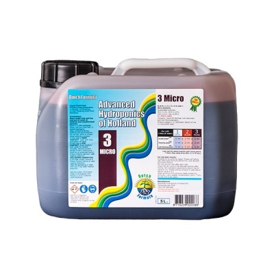 Recipiente plástico 5L Advanced Hydroponics of Holland 3 Micro com rótulo colorido e tampa preta