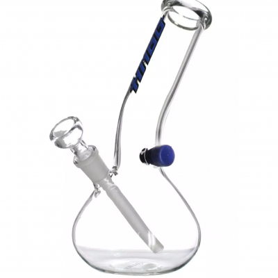 Caldeira de vidro transparente com texto azul THUG