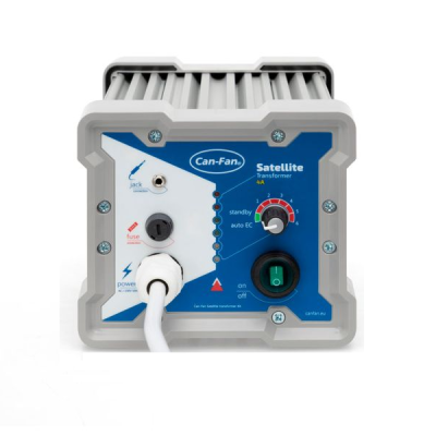 Transformador Can-Fan Satellite 4A com painel azul e branco e vários controlos