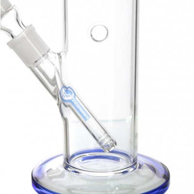 Base redonda azul e vidro transparente com logótipo TECHTANK