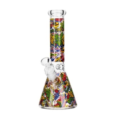 Bong de vidro transparente com design de grafitis coloridos
