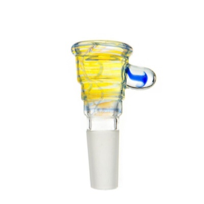 peça de vidro para cachimbo com topo amarelo translúcido e alça azul