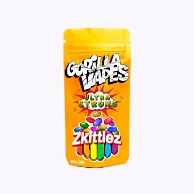 Embalagem amarela de saquinho com texto e ilustração colorida