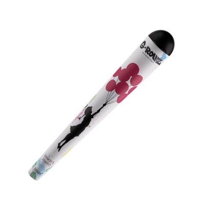Cigarro decorado com graffiti de menina e balões vermelhos
