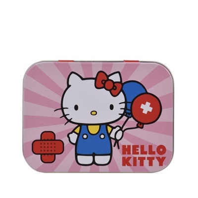 Estojo metálico Hello Kitty cor de rosa com personagem e texto