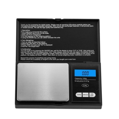 balança digital portátil com prato de aço inoxidável e ecrã LCD azul