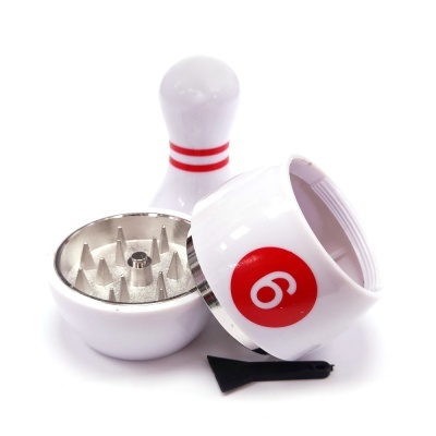 Moedor de ervas branco com número 6 e pino de bowling decorativo