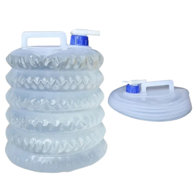 Garrafas de água dobráveis transparentes com tampa azul e bomba branca