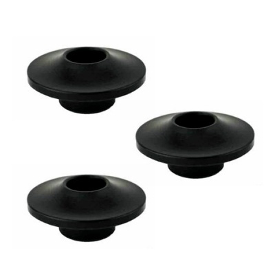 Conjunto de três bases plásticas pretas com formato circular e orifício central