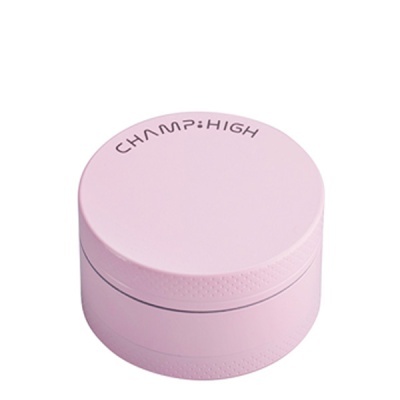 Frasco plástico rosa claro com tampa e texto CHAMP;HIGH