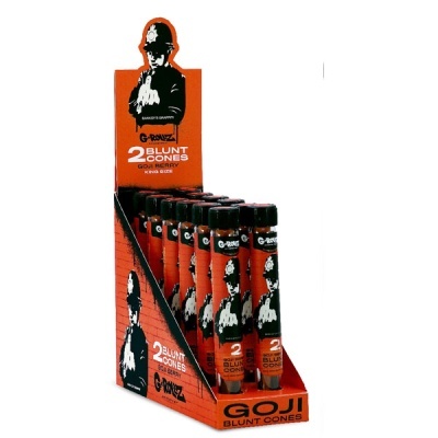 Caixa expositora com tubos de blunt cones Goji Berry laranja e preto