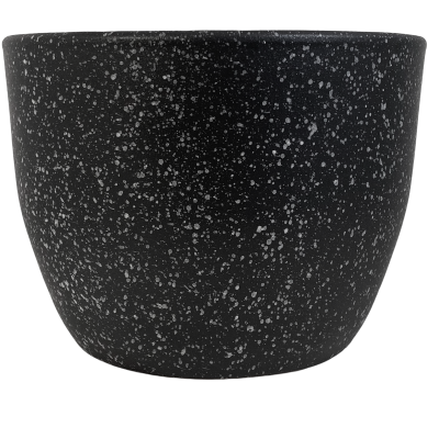 vaso de planta preto com pontos brancos