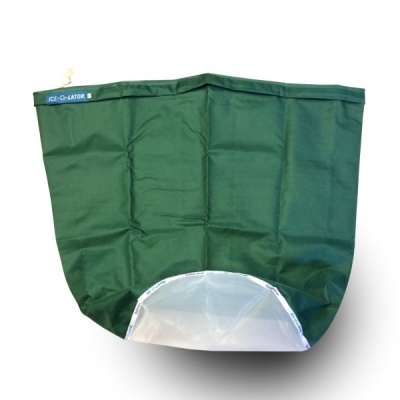 Saco verde e branco para isolamento de gelo com etiqueta ICE-D-LATOR
