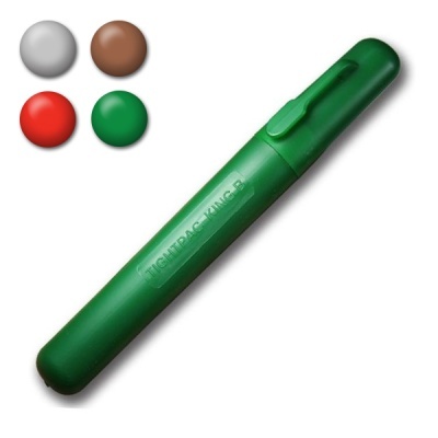 Caneta verde com quatro bolas coloridas ao lado