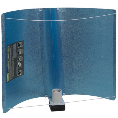 Refletor curvo metálico azul com suporte para lâmpada