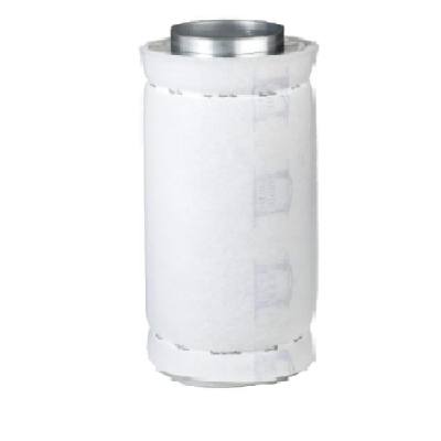 Filtro cilíndrico branco com partes metálicas nas extremidades