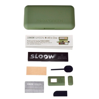 Conjunto para enrolar tabaco e ervas TOBOX GREEN com caixa verde e acessórios
