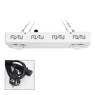 Luminária suspensa retangular branca com focos e cabo preto