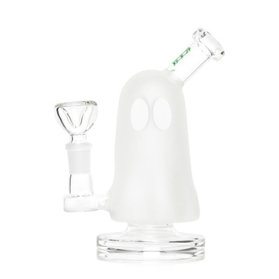 Bong de vidro fosco em forma de fantasma com olhos e base transparente