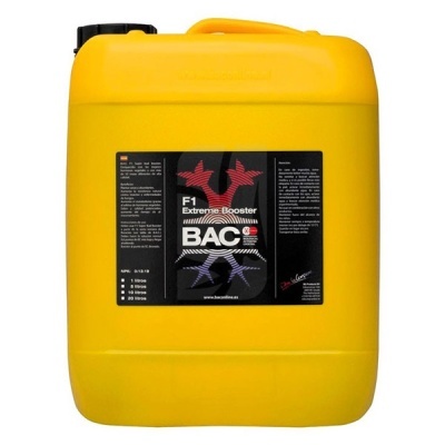 Recipiente plástico amarelo com etiqueta preta do produto F1 Extreme Booster BAC