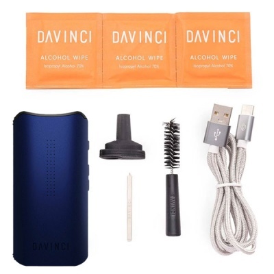 Kit DAVINCI com dispositivo azul, pacotes alcool wipes, escova, cabo USB e ferramentas