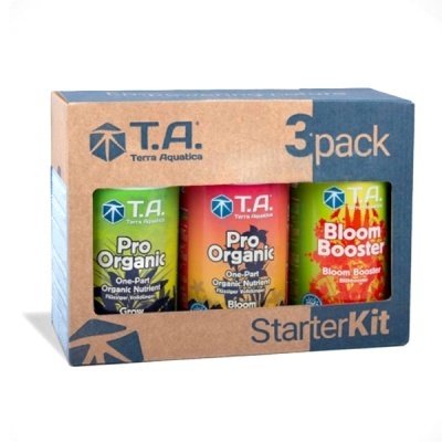Conjunto 3 pack Starter Kit Terra Aquatica Pro Organic e Bloom Booster em caixa