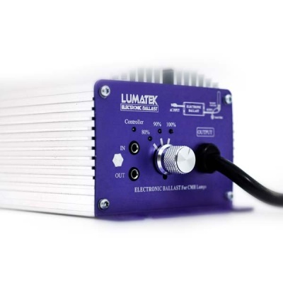 Transformador electrónico Lumatek para lámparas CMH con control de potencia ajustable.
