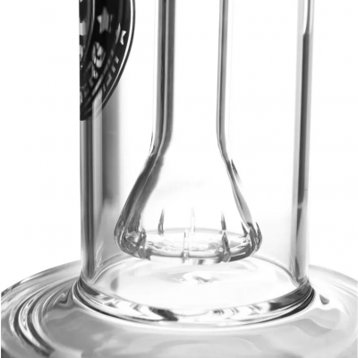 Base de vidro transparente com formas cilíndricas e textura lisa