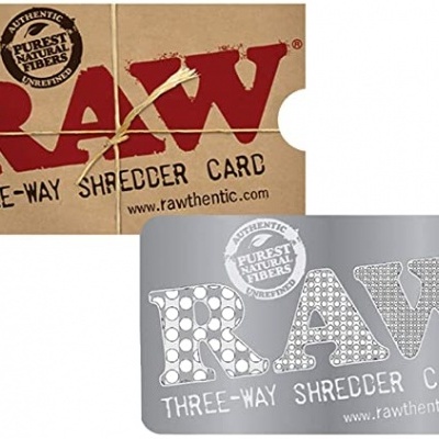 Cartão triturador RAW Three-Way Shredder Card prateado com embalagem de cartão castanho