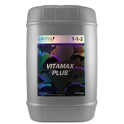 Contentor cinzento grande com etiqueta colorida holográfica VITAMAX PLUS