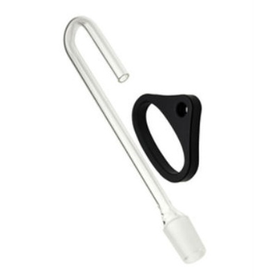 Tubo de vidro com curva em U e suporte preto triangular